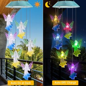 Solar Wind Chimes, Color Changing Angel Wind Chimes, LED Decorative Mobile, Gifts for Mom Grandma, Waterproof Outdoor Decorative Lights for Garde