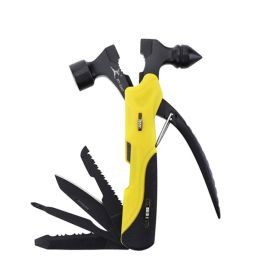 Multifunctional Survival Tools Foldable Outdoor Tool Hammer (Color: Black & Yellow, Type: Nail Hammer)