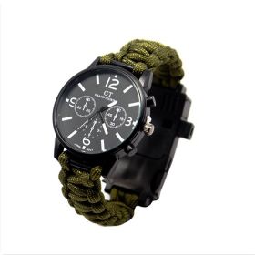 Outdoor Multi function Camping Survival Watch Bracelet Tools With LED Light (Color: green)